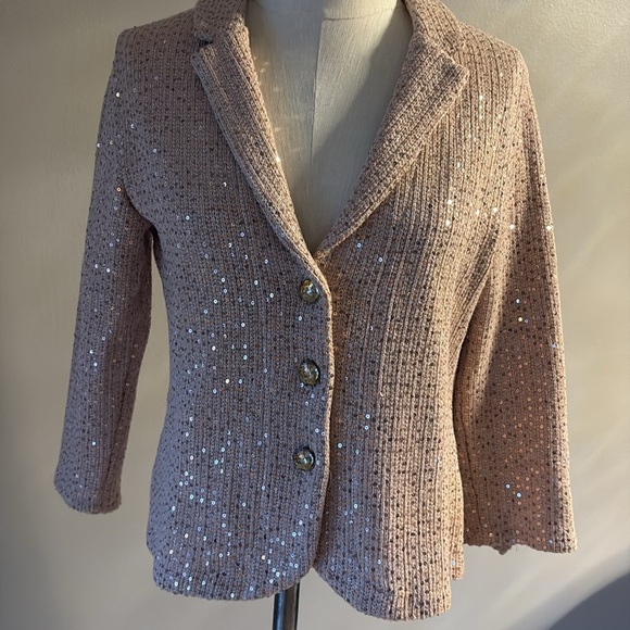 ECI New York Elegant Sequin-Embellished Jacket blazer blush rose gold sequins L - Picture 3 of 16